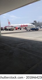 YOGYAKARTA, INDONESIA - OCTOBER 15, 2019: Lion Air Plane Is Landing To Yogyakarta Airport From Jakarta