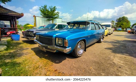 Yogyakarta Indonesia October 17 2021 A Blue Holden Kingswood Station Wagon Parked On A Parking Lot