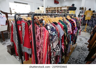Yogyakarta, Indonesia - October 31, 2021 : Batik Clothes On Display In A Shop For Sale.