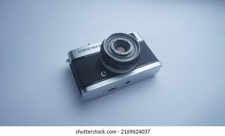 YOGYAKARTA, INDONESIA - OCTOBER 7th 2014 - an olympus trip 35 analog camera. Manufactured by Olympus. This camera was introduced in 1967 and discontinued, after a lengthy production process, in 1984.