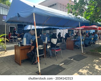 Yogyakarta, Indonesia - September 1 2021: Mass Covid 19 Vaccination On Local Health Department.