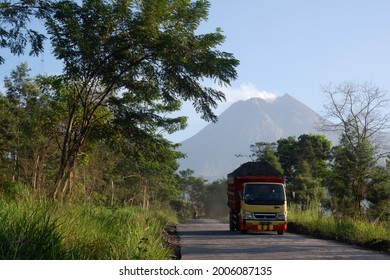 Yogyakarta, July 5, 2021, A Sand Mining Truck From Mount Merapi, Yogyakarta.