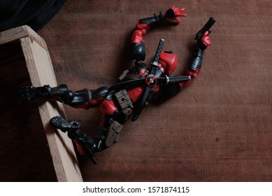 yogyakarta - november 24 2019: Deadpool superheros figure in action