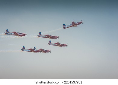 Yogyakarta,Indonesia - Circa 2019. Jupiter Aerobatic Team On AUOR2019. Soft Focus. Noise. Grainy Images.