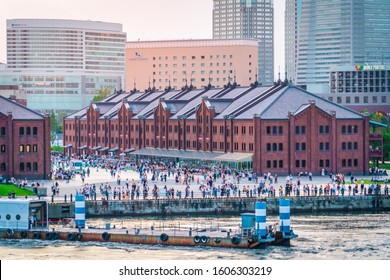 Yokohama, Japan - 23 Sep 2019 : People are relaxing near the Famous red brick house in Yokohama port.