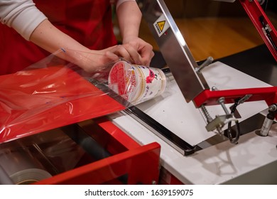 Yokohama, Japan - 8th February, 2020: Making a cup noodle and packaging completely original in Cupnoodles museum Factory - Minatomirai.