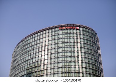 Yokohama, Japan - April 7, 2019: Inscription / Banner / Sign Fuji Xerox On Building