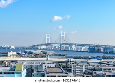Yokohama, Japan - January 13, 2020: Yokohama Bay Bridge in Yokohama, Japan.