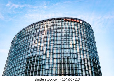 Yokohama Japan - October 5, 2019 : FUJI XEROX Office Building With Blue Sky Background  Bay Quarter Yokohama.