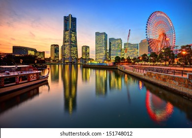 Yokohama, Japan skyline at Minato-mirai at sunset.