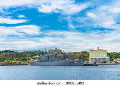 Yokosuka, Japan - July 19 2020: Japanese Replenishment Oiler Ship JS Tokiwa AOE-423 Of Japan Maritime Self-defense Force Berthed In The United States Navy Base Of Commander Fleet Activities Yokosuka.