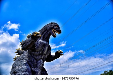YOKOSUKA, KANAGAWA / Japan - May 4, 2019 : Godzilla statue in Kurihama Flower Park.