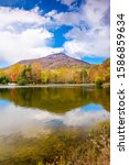 Yonah Mountain, Georgia, USA autumn landscape and lake.