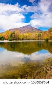 Yonah Mountain, Georgia, USA Autumn Landscape And Lake.