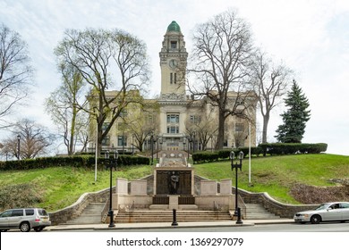 Yonkers, NY / United States - April 14, 2019: Landscape View Of Yonker's City Hall Building