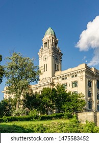 Yonkers, NY / United States - Aug. 10, 2019: A Vertical View Of  Yonkers Historic City Hall.