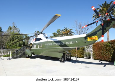 YORBA LINDA, CALIFORNIA - FEBRUARY 24, 2017: Marine One At The Nixon Library. The Helicopter Was Used By 4 Presidents, Kennedy, Johnson, Nixon And Ford.