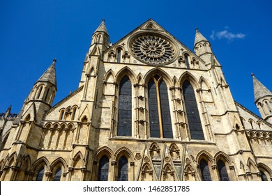 YORK, ENGLAND - MAY 5, 2019: York Minster is one of the largest of its kind in Northern Europe. The minster is the seat of the Archbishop of York, the third-highest office of the Church of England.