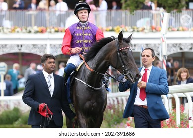 YORK RACECOURSE, YORK, UK : 24 July 2021 : Chalk Stream Owned And Bred By HM The Queen And Ridden By David Probert  Winning A 1m 4f Handicap Race At York Races