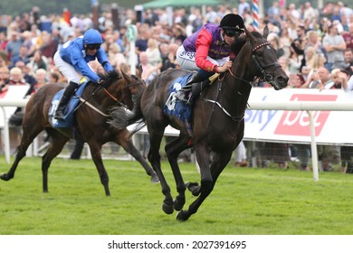 YORK RACECOURSE, YORK, UK : 24 July 2021 : Chalk Stream Owned And Bred By HM The Queen And Ridden By David Probert  Winning A 1m 4f Handicap Race At York Races