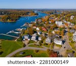 York River aerial view at Stage Neck at the river mouth to York Harbor in town of York, Maine ME, USA. 