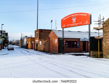 York, UK - 11/30/2017 - Snow In Winter Around Bootham Crescent Football Ground In York, UK.