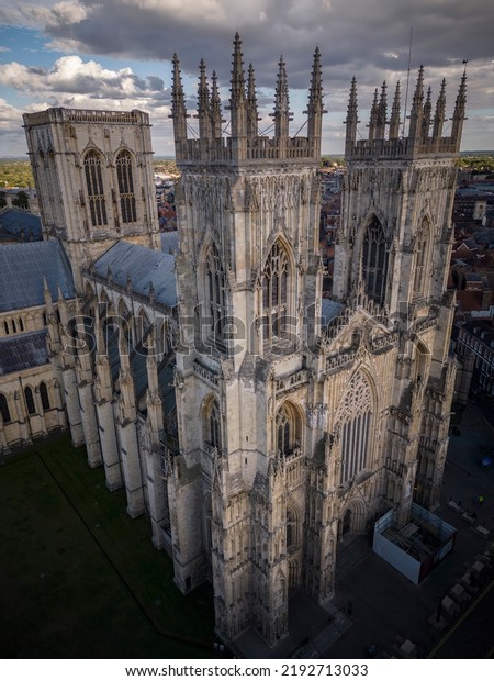 YORK, UK - 2022: Aerial view of York Minster Cathedral
in Yorkshire UK