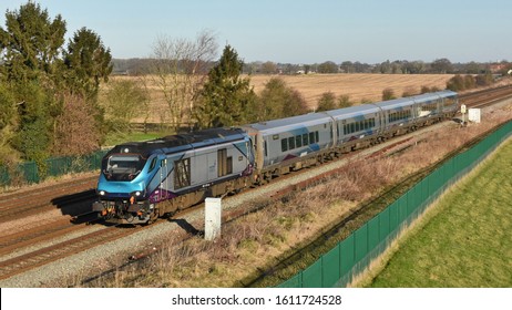 York Uk Jan 10 2020 A Modern Transpennine Express Nova 3 Diesel Passenger Train Travels Through The Yorkshire Countryside Heading To Liverpool, Having Departed From York A Few Minutes Earlier.