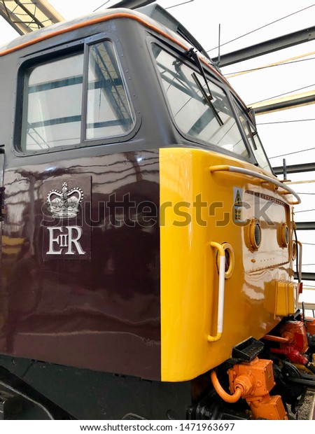 York / UK - July 28 2019: Diesel train cab in\
National Railway Museum, York,\
UK