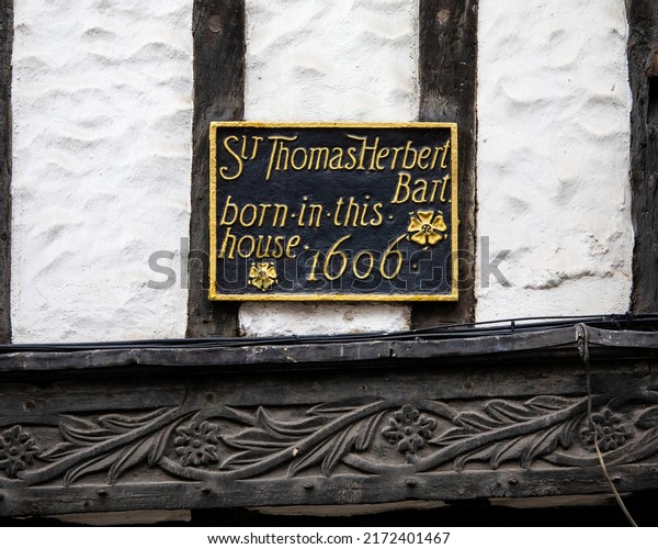 York, UK - June 6th\
2022: Plaque in the city of York in the UK, marking where Sir\
Thomas Herbert was born.  Herbert was and a gentleman of the\
bedchamber of King Charles\
I.