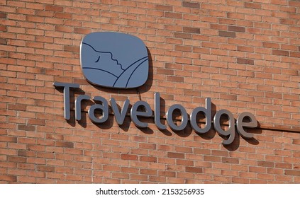 York, UK - March 11, 2022: A Travelodge Hotel Sign On A Brick Wall In Central York, UK.