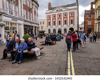 YORK, UK - MAY 25, 2019:  View Of Shoppers And Tourists In St. Helens Square In The Centre Of York On A Busy Saturday 