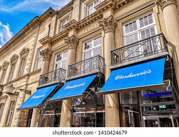 YORK, UK - MAY 25, 2019:  View Of Carluccis, An Italian Restaurant, Facing St Helens Square In The Centre Of York  