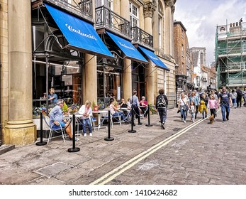 YORK, UK - MAY 25, 2019:  View Of Carluccis, An Italian Restaurant, Facing St Helens Square In The Centre Of York  