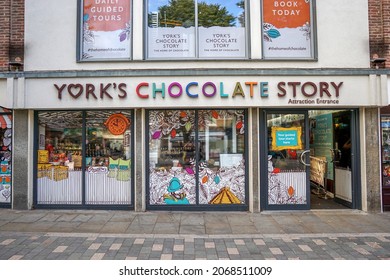 York, UK - September 26 2021: York's  Chocolate Story Attraction, Kings Square, Yorkshire