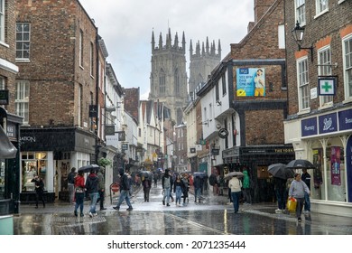 York, UK - September 26 2021: Rain Storm At Kings Square, York, England