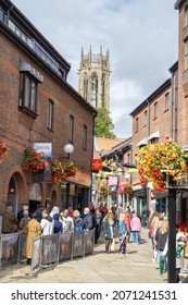 York, UK - September 26 2021: Coppergate Shopping Area And Jorvik Viking Centre In York, England