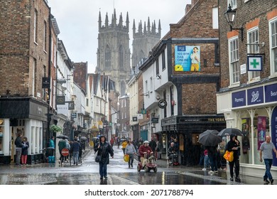 York, UK - September 26 2021: Rain Storm At Kings Square, York, England