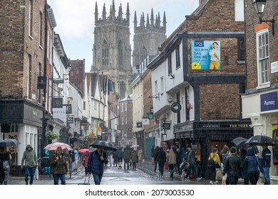 York, UK - September 26 2021: Rain Storm At Kings Square, York, England