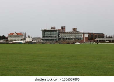 York UK Wednesday 18th November 2020 Grandstand At York Knavesmire With Grey Sky Background