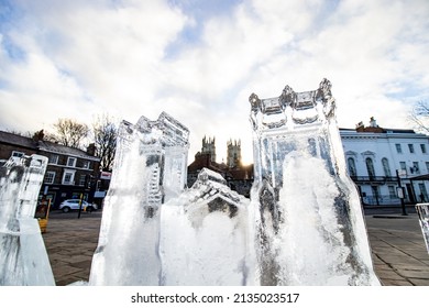 York, United Kingdom - March 6 2022: York Ice Trail Sculptures Ice Carving