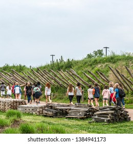 York, Virginia, USA - April 25, 2019 - Middle School Girls On A Spring Field Trip To A Working 18th Century Farm.