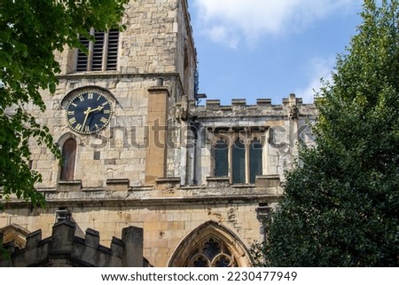 York, Yorkshire  England - May 08, 2022: Daytime exterior view of All Saints Pavement Church in York. The medieval church was restored in 1887.