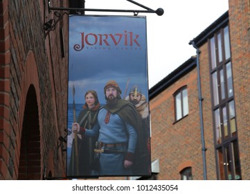 York, Yorkshire, England, UK.   17 January 2018. Jorvik Viking Centre Sign.