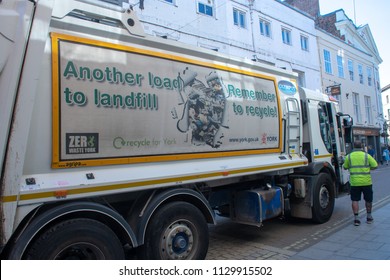 York  Yorkshire UK  - 26 June 2018: Rubbish Truck With Recycling Sign