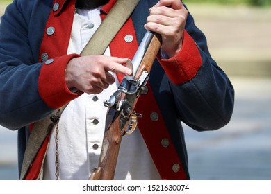 Yorktown Virginia May 9 2019 Revolutionary War Re-enactor Demonstrating How A Rifle Works