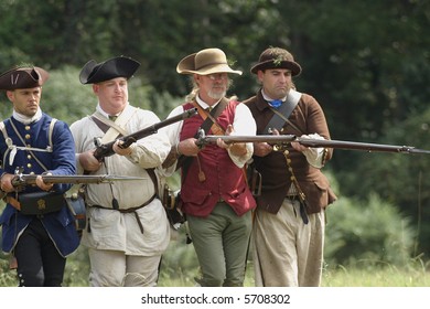 The Yorktown Virginia Militia Drill Before Battle Against The English During A Reenactment.