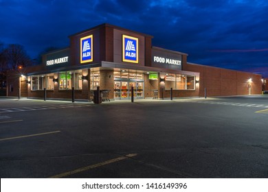 YORKVILLE, NEW YORK - APR. 21, 2019: Aldi Grocery Store. Aldi is a Global Discount Supermarket Chain Based in Germany.