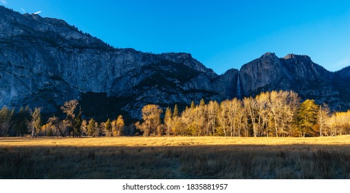 Yosemite Falls With Wonderful Golden Sunset Light, Yosemite National Park, California