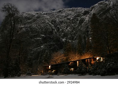 Yosemite Lodge In Yosemite National Park, California During Christmas